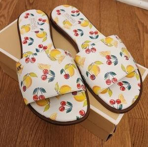Michael Kors Women's White Fruit Print Slide Sandals